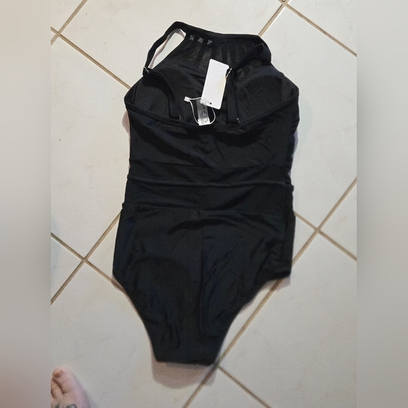 Holipick One Piece Swimsuit Bathing Suit Black Mesh Cutouts High Neck See Throug - Picture 14 of 16